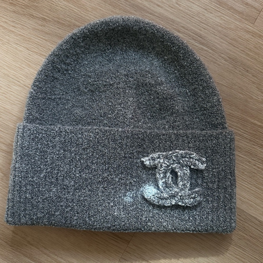 CHANEL Gray Knit Beanie